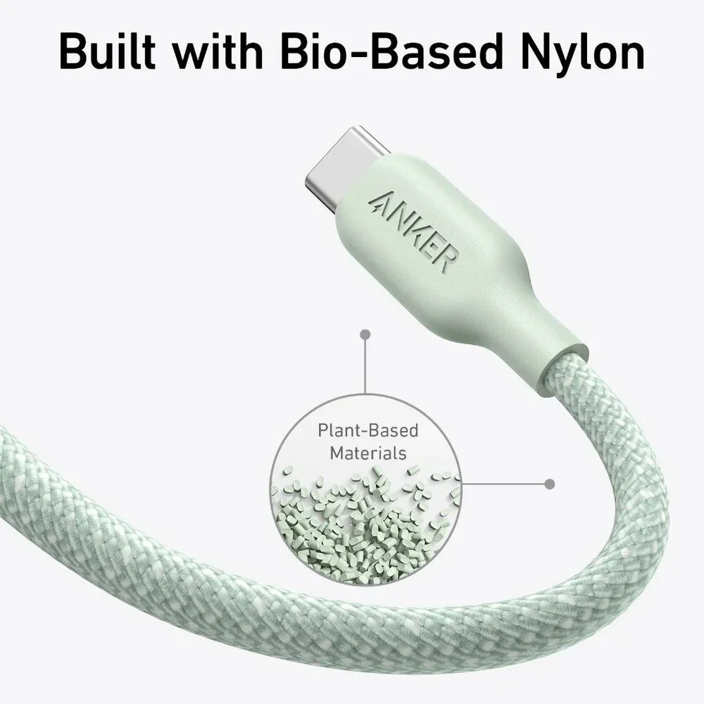 Anker 543 USB-C to USB-C Cable 6ft (Bio-Braided), Buds Green - 240W / NIB